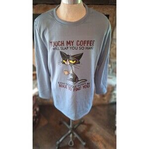 Funny Black Cat “Touch My Coffee I Will Slap You"‎ Womens BLUE Sweatshirt XXXL
